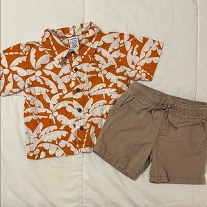 Gymboree Orange & White Tropical Button-Up Shirt and Cat & Jack Khaki Shorts